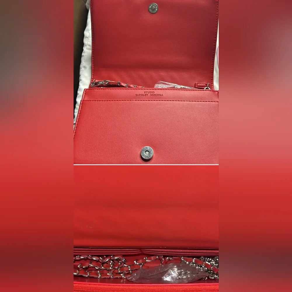 BADGLEY MISCHKA Red Quilted Chain Shoulder Bag - Picture 3 of 3